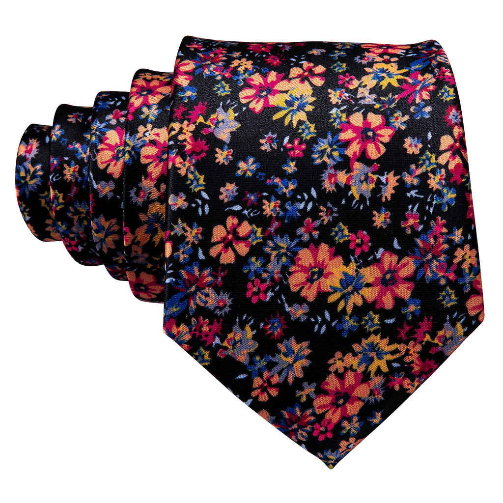 Colorful Novelty Flower Silk Tie, Pocket Square and Cufflinks Set tie sets    - Sophisticated Gentlemen