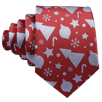 Crimson Red & Silver Christmas Tie, Pocket Square, and Cufflinks Set tie sets - Sophisticated Gentlemen