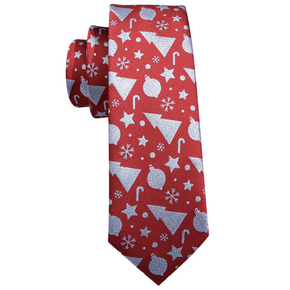 Crimson Red & Silver Christmas Tie, Pocket Square, and Cufflinks Set tie sets - Sophisticated Gentlemen
