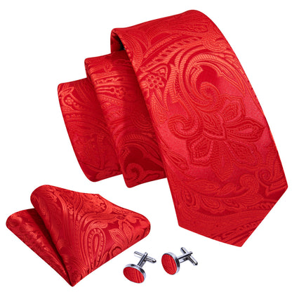 Red Paisley Silk Tie, Pocket Square and Cufflinks Set tie sets    - Sophisticated Gentlemen