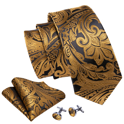 Golden Paisley Silk Tie, Pocket Square and Cufflinks Set tie sets    - Sophisticated Gentlemen