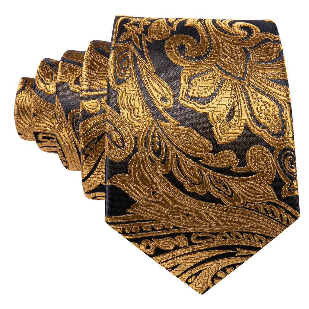 Golden Paisley Silk Tie, Pocket Square and Cufflinks Set tie sets    - Sophisticated Gentlemen