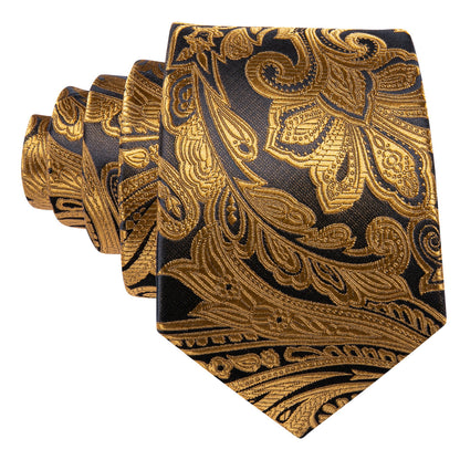 Golden Paisley Silk Tie, Pocket Square and Cufflinks Set tie sets    - Sophisticated Gentlemen