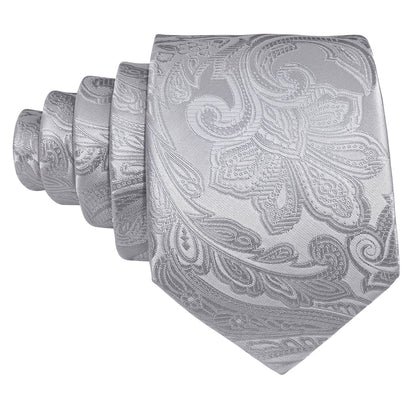 Silver Paisley Silk Tie, Pocket Square and Cufflinks Set tie sets    - Sophisticated Gentlemen