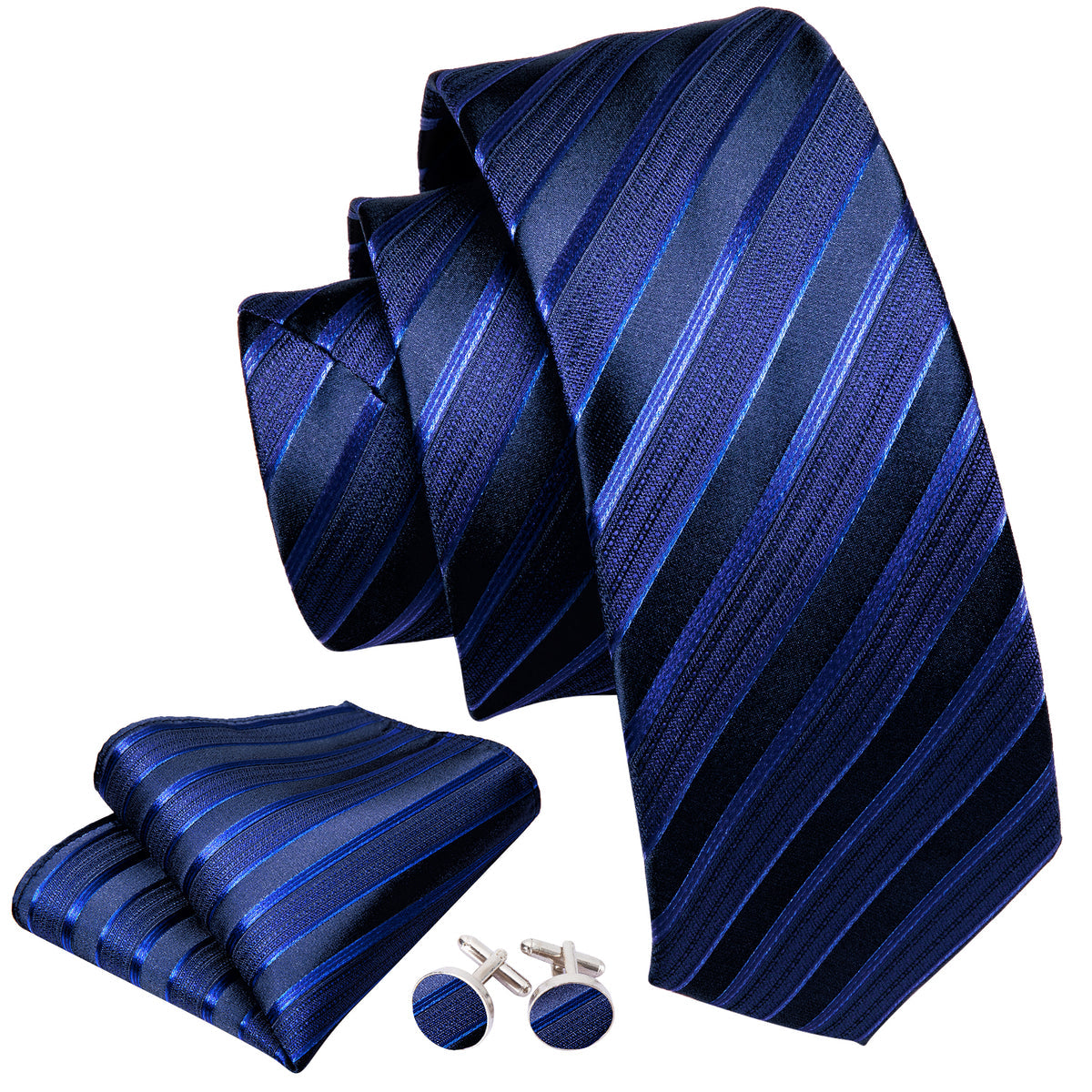 Blue Classy Striped Tie, Pocket Square and Cufflinks Set tie sets    - Sophisticated Gentlemen