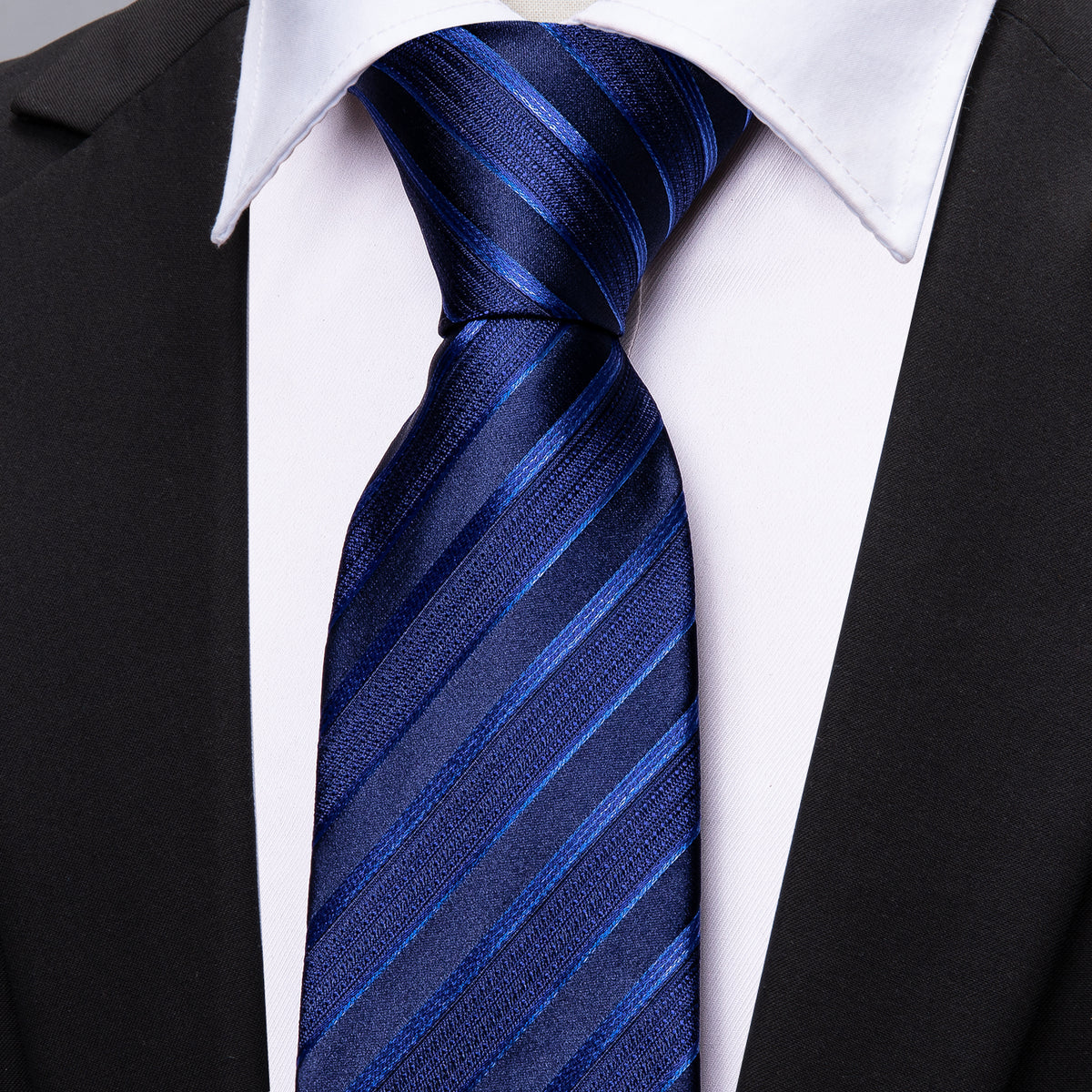 Blue Classy Striped Tie, Pocket Square and Cufflinks Set tie sets    - Sophisticated Gentlemen