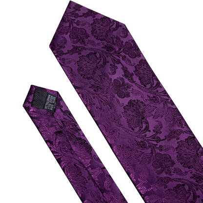 Dark Purple Floral Silk XL Tie, Pocket Square and Cufflinks tie sets    - Sophisticated Gentlemen