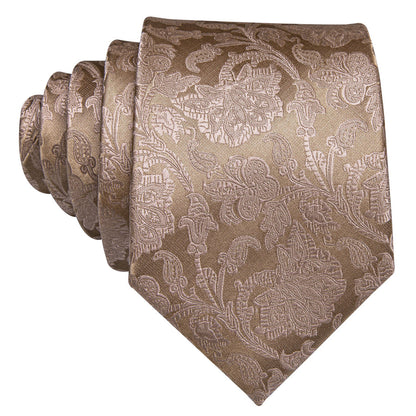 Light Brown Floral XL Tie, Pocket Square and Cufflinks tie sets    - Sophisticated Gentlemen