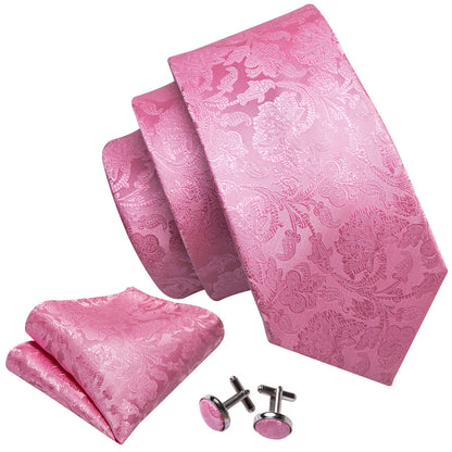 Pink Floral Silk XL Tie, Pocket Square and Cufflinks tie sets    - Sophisticated Gentlemen