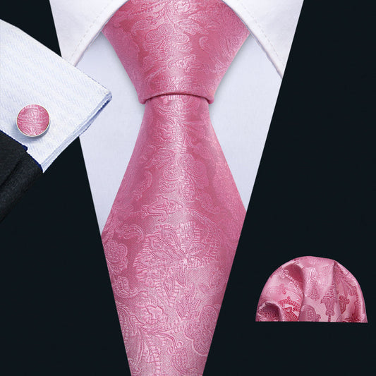 Pink Floral Silk XL Tie, Pocket Square and Cufflinks tie sets    - Sophisticated Gentlemen