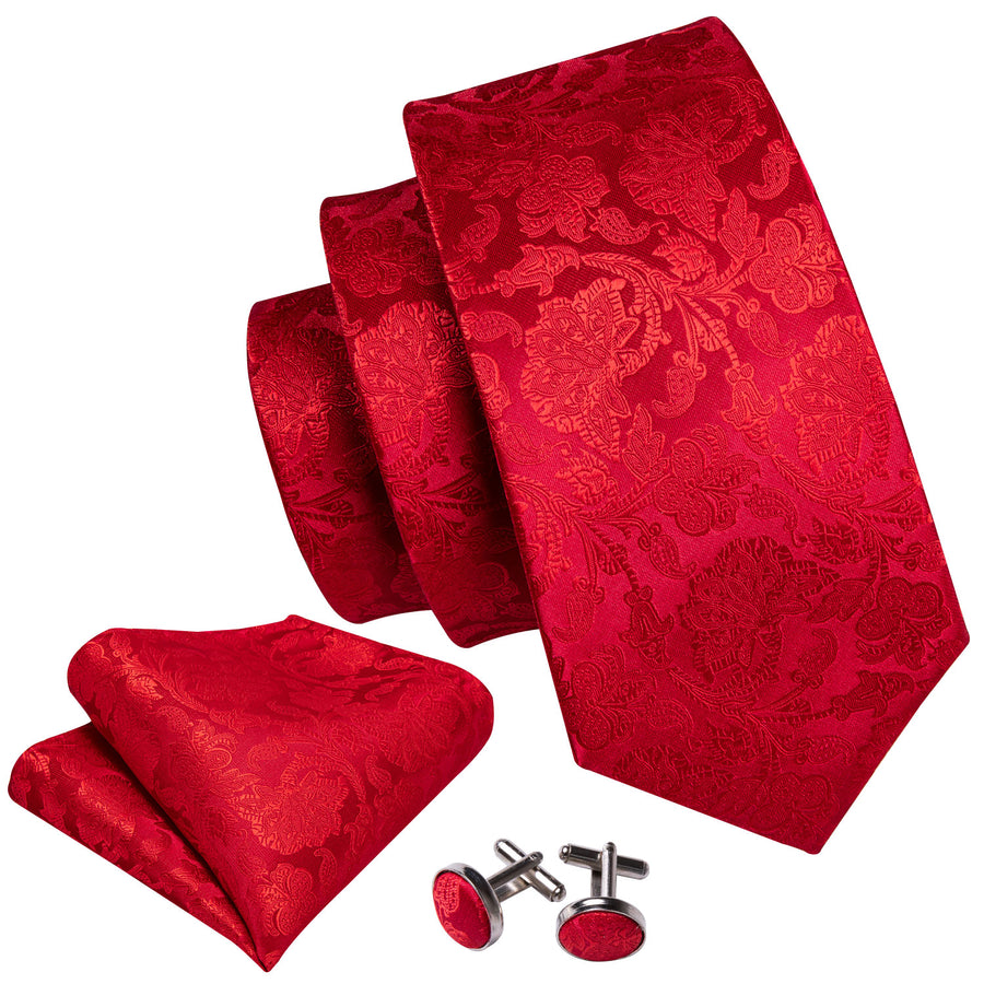 Classic Red Floral XL Tie, Pocket Square and Cufflinks tie sets    - Sophisticated Gentlemen