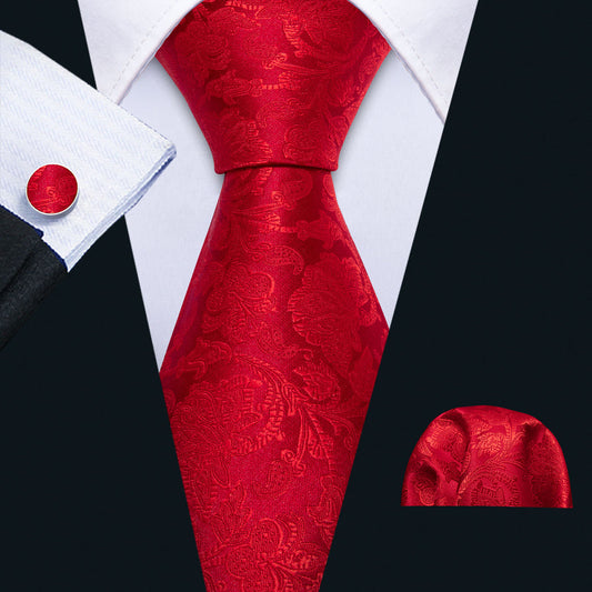 Classic Red Floral XL Tie, Pocket Square and Cufflinks tie sets    - Sophisticated Gentlemen