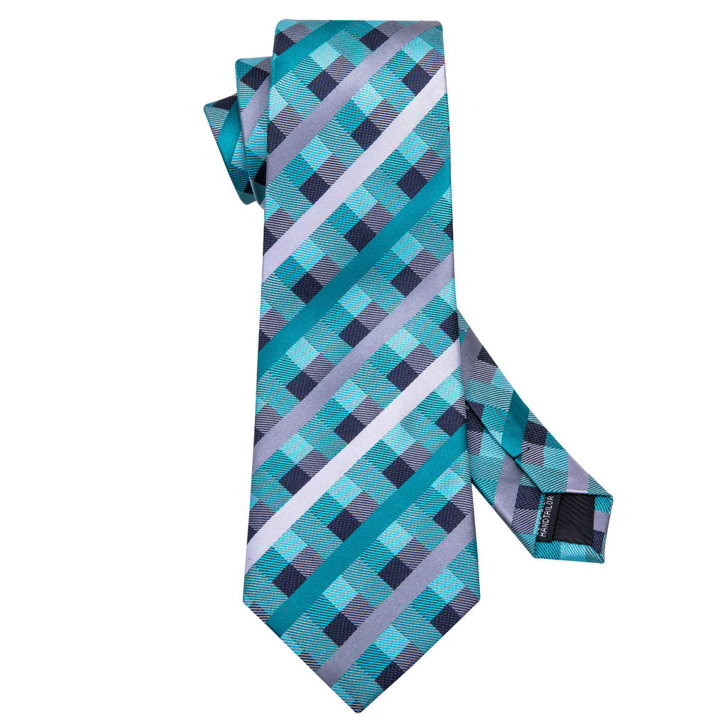 Blue Green Plaid Tie, Pocket Square and Cufflinks Set tie sets    - Sophisticated Gentlemen