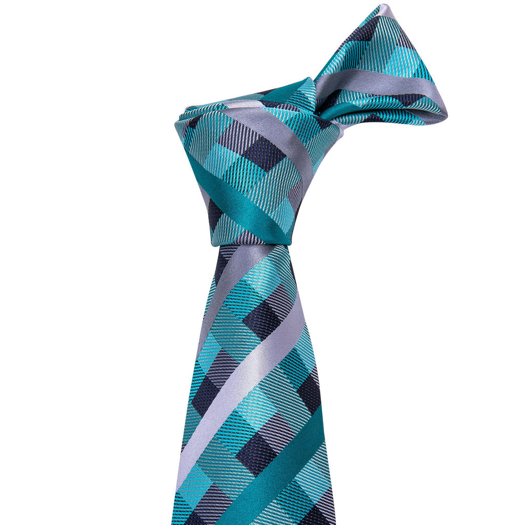 Blue Green Plaid Tie, Pocket Square and Cufflinks Set tie sets    - Sophisticated Gentlemen