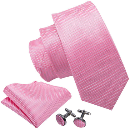 Pink Solid Silk Tie, Pocket Square and Cufflinks Set tie sets    - Sophisticated Gentlemen
