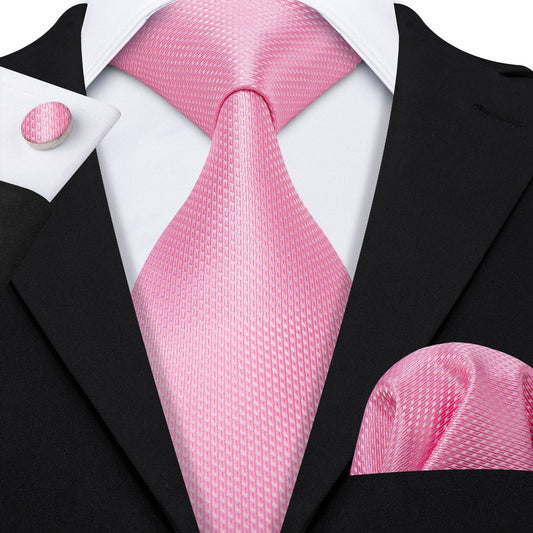Pink Solid Silk Tie, Pocket Square and Cufflinks Set tie sets    - Sophisticated Gentlemen