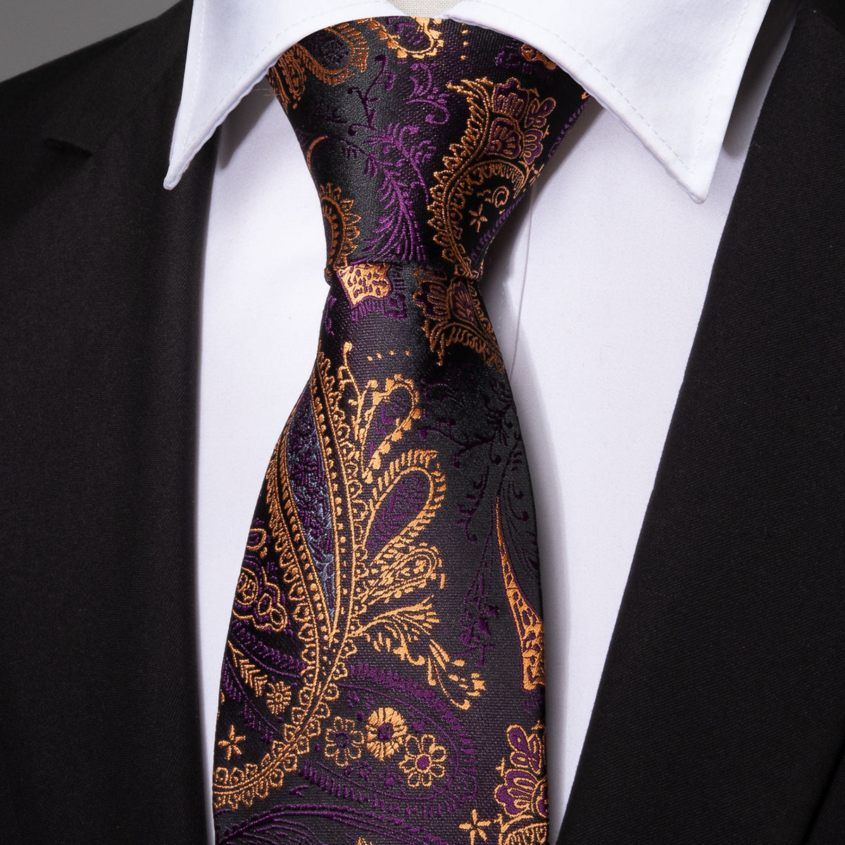 Yellow Purple Silk Tie, Pocket Square and Cufflinks Set tie sets    - Sophisticated Gentlemen