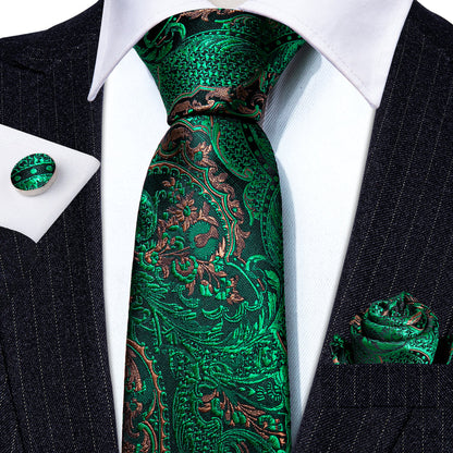 Green Brown Paisley Tie, Pocket Square and Cufflinks Set tie sets    - Sophisticated Gentlemen