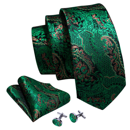 Green Brown Paisley Tie, Pocket Square and Cufflinks Set tie sets    - Sophisticated Gentlemen