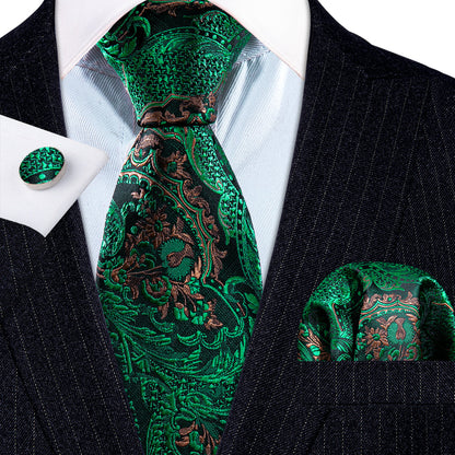 Green Brown Paisley Tie, Pocket Square and Cufflinks Set tie sets    - Sophisticated Gentlemen