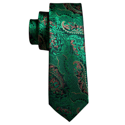 Green Brown Paisley Tie, Pocket Square and Cufflinks Set tie sets    - Sophisticated Gentlemen
