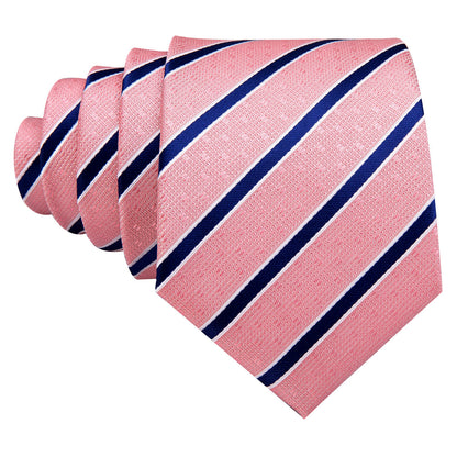 Coral Pink Blue Stripes Tie, Pocket Square and Cufflinks Set tie sets    - Sophisticated Gentlemen