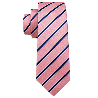 Coral Pink Blue Stripes Tie, Pocket Square and Cufflinks Set tie sets    - Sophisticated Gentlemen