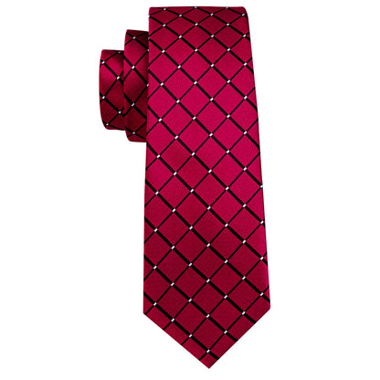 Red & Black Plaid Silk Tie, Pocket Square & Cufflinks Set tie sets - Sophisticated Gentlemen