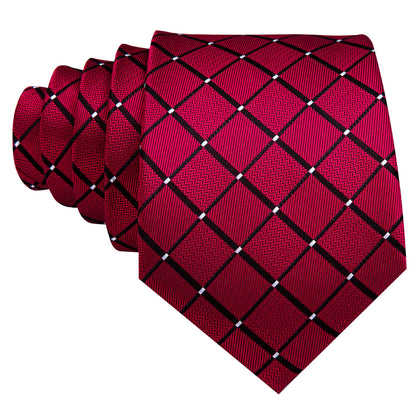 Red & Black Plaid Silk Tie, Pocket Square & Cufflinks Set tie sets - Sophisticated Gentlemen