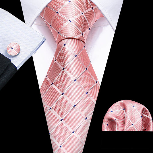 Pink Plaid Tie, Pocket Square and Cufflinks Set tie sets    - Sophisticated Gentlemen