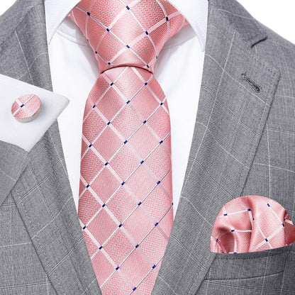 Pink Plaid Tie, Pocket Square and Cufflinks Set tie sets    - Sophisticated Gentlemen