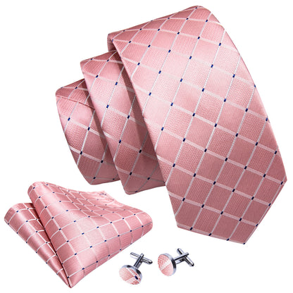 Pink Plaid Tie, Pocket Square and Cufflinks Set tie sets    - Sophisticated Gentlemen