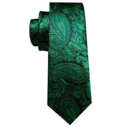 Dark Green Paisley Silk Tie, Pocket Square and Cufflinks Set tie sets    - Sophisticated Gentlemen