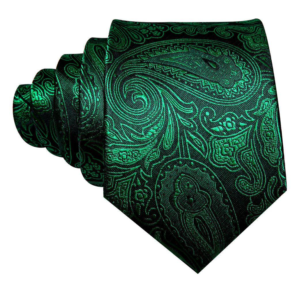 Dark Green Paisley Silk Tie, Pocket Square and Cufflinks Set tie sets    - Sophisticated Gentlemen