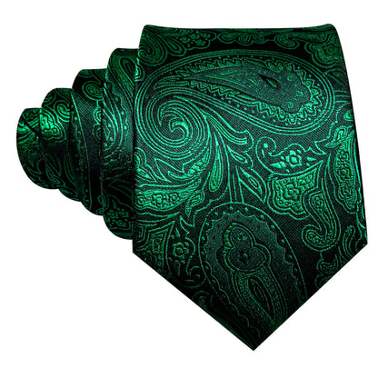 Dark Green Paisley Silk Tie, Pocket Square and Cufflinks Set tie sets    - Sophisticated Gentlemen