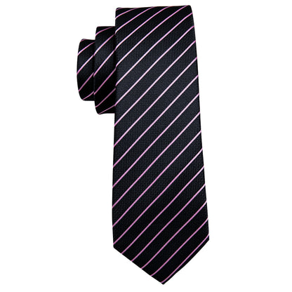 Black Pink Striped Silk Tie, Pocket Square and Cufflinks Set tie sets    - Sophisticated Gentlemen