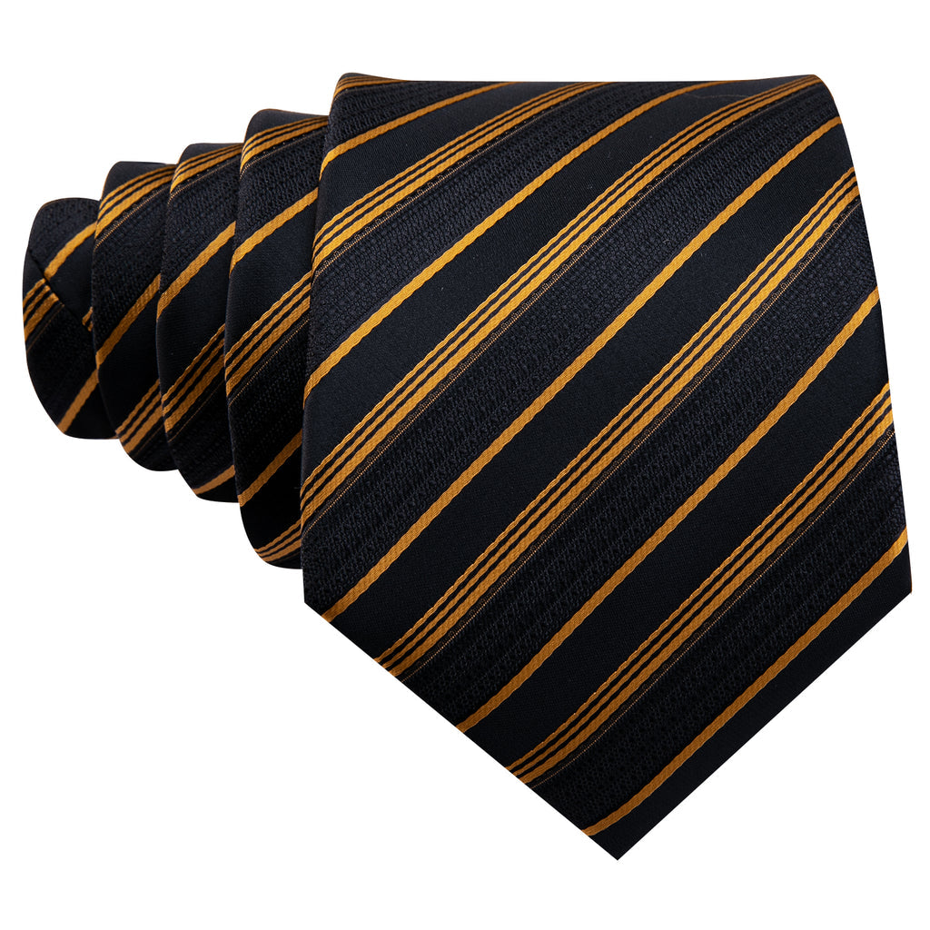 Gold Black Striped Silk Tie, Pocket Square and Cufflinks Set tie sets - Sophisticated Gentlemen