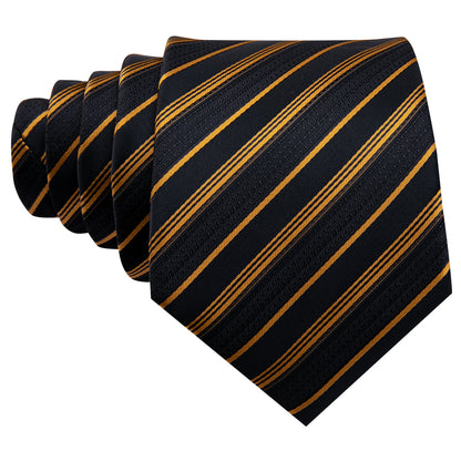 Gold Black Striped Silk Tie, Pocket Square and Cufflinks Set tie sets - Sophisticated Gentlemen