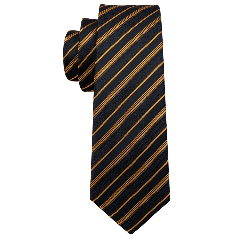 Gold Black Striped Silk Tie, Pocket Square and Cufflinks Set tie sets - Sophisticated Gentlemen