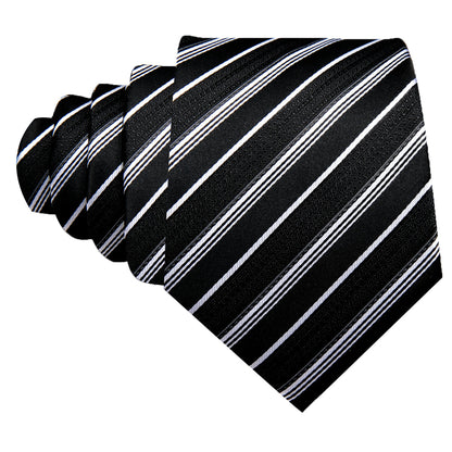 Black White Striped Paisley Tie, Pocket Square and Cufflinks Set tie sets    - Sophisticated Gentlemen