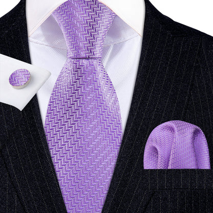 Purple Striped Woven Silk Tie, Pocket Square and Cufflinks Set tie sets    - Sophisticated Gentlemen