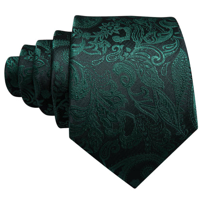 Elegant Dark Green Paisley Silk Tie Set with Pocket Square and Cufflinks tie sets - Sophisticated Gentlemen