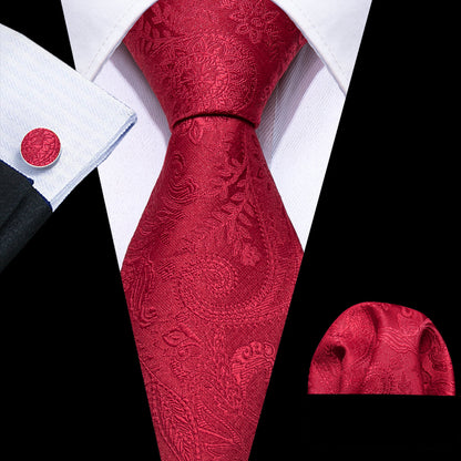 Red Paisley Silk Tie, Pocket Square and Cufflinks Set tie sets    - Sophisticated Gentlemen