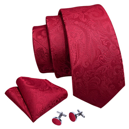 Red Paisley Silk Tie, Pocket Square and Cufflinks Set tie sets    - Sophisticated Gentlemen