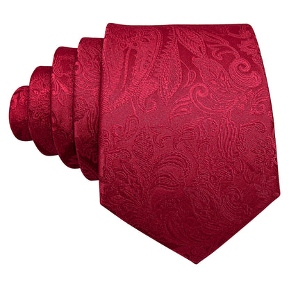 Red Paisley Silk Tie, Pocket Square and Cufflinks Set tie sets    - Sophisticated Gentlemen