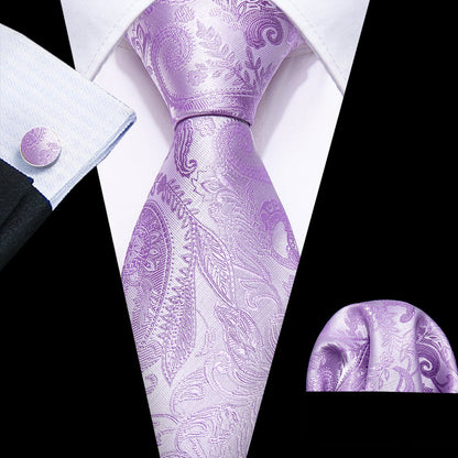Light Purple Paisley Silk Tie, Pocket Square and Cufflinks Set tie sets    - Sophisticated Gentlemen