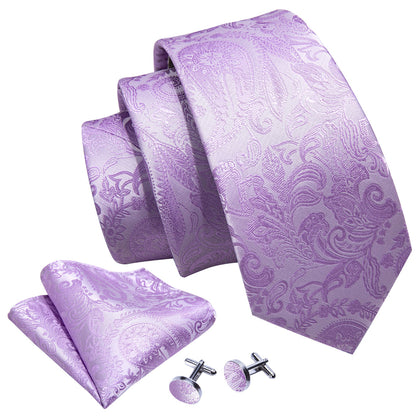 Light Purple Paisley Silk Tie, Pocket Square and Cufflinks Set tie sets    - Sophisticated Gentlemen