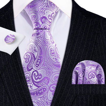 Purple Paisley Silk Tie, Pocket Square and Cufflinks Set tie sets    - Sophisticated Gentlemen