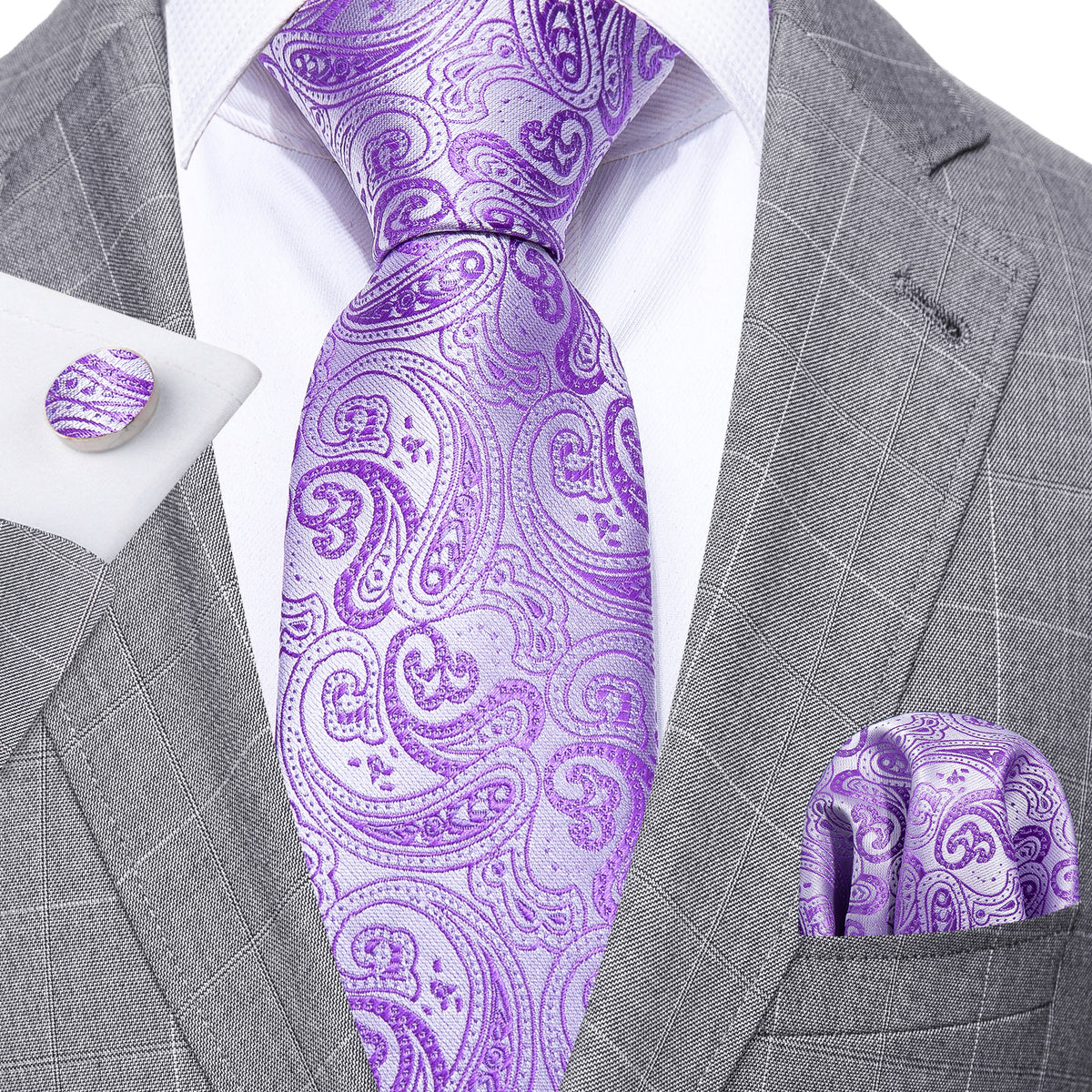 Purple Paisley Silk Tie, Pocket Square and Cufflinks Set tie sets    - Sophisticated Gentlemen