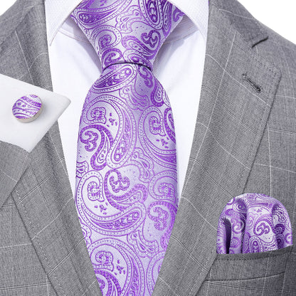 Purple Paisley Silk Tie, Pocket Square and Cufflinks Set tie sets    - Sophisticated Gentlemen